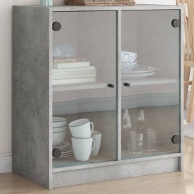 vidaXL Beistellschrank mit Glastüren Betongrau 68x37x75,5 cm