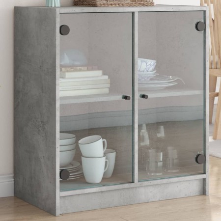 vidaXL Beistellschrank mit Glastüren Betongrau 68x37x75,5 cm