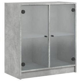 vidaXL Beistellschrank mit Glastüren Betongrau 68x37x75,5 cm