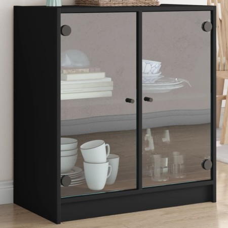 vidaXL Beistellschrank mit Glastüren Schwarz 68x37x75,5 cm