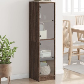 vidaXL Highboard mit Glastüren Braun Eichen-Optik 35x37x142 cm