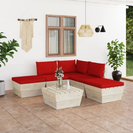 vidaXL 6-tlg. Garten-Sofagarnitur aus Paletten mit Kissen Fichtenholz