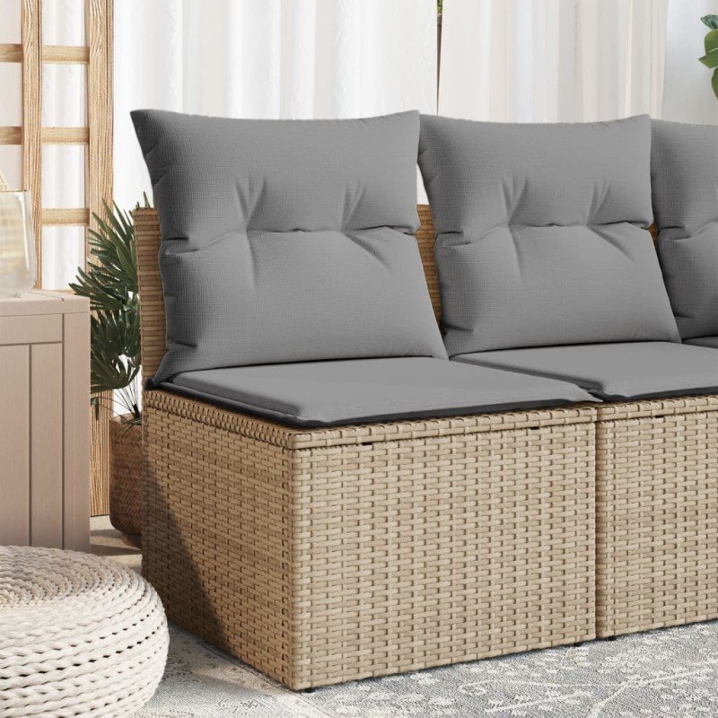 vidaXL Gartensofa ohne Armlehnen mit Kissen Beige Poly Rattan vidaXL Gartensofa ohne Armlehnen mit Kissen Beige Poly Rattan
