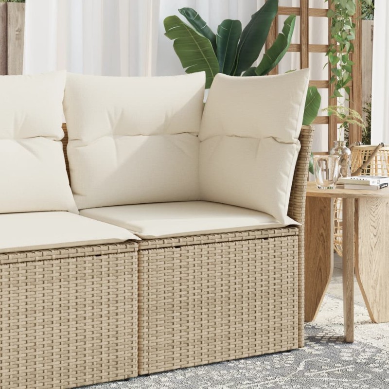 vidaXL Garten-Ecksofa mit Kissen Beige Poly Rattan vidaXL Garten-Ecksofa mit Kissen Beige Poly Rattan