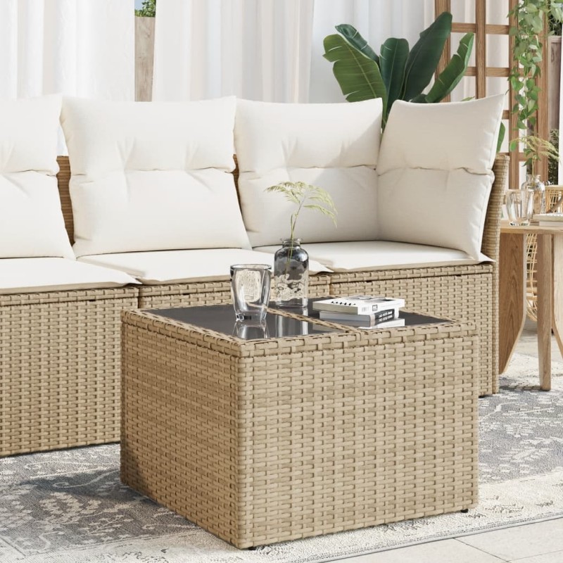 vidaXL Gartentisch mit Glasplatte Beige 55x55x37 cm Poly Rattan vidaXL Gartentisch mit Glasplatte Beige 55x55x37 cm Poly Rattan