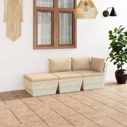 3-tlg. Garten-Sofagarnitur aus Paletten mit Kissen Fichtenholz