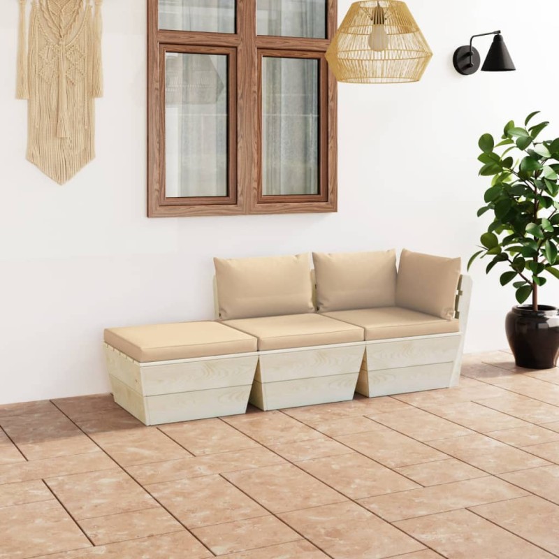 3-tlg. Garten-Sofagarnitur aus Paletten mit Kissen Fichtenholz 3-tlg. Garten-Sofagarnitur aus Paletten mit Kissen Fichtenholz