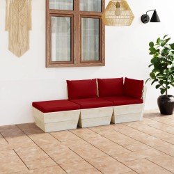 3-tlg. Garten-Sofagarnitur aus Paletten mit Kissen Fichtenholz