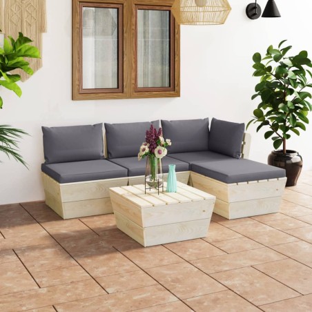 5-tlg. Garten-Sofagarnitur aus Paletten mit Kissen Fichtenholz