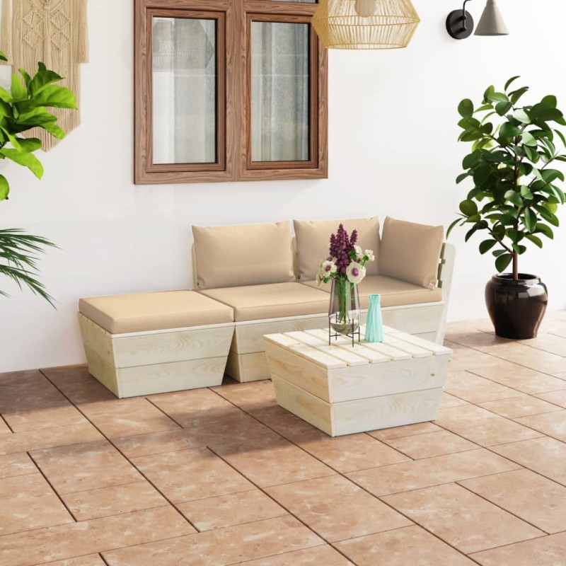 4-tlg. Garten-Sofagarnitur aus Paletten mit Kissen Fichtenholz 4-tlg. Garten-Sofagarnitur aus Paletten mit Kissen Fichtenholz