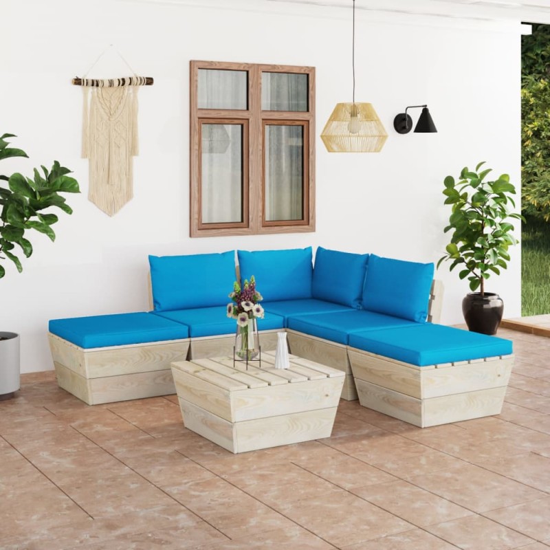 6-tlg. Garten-Sofagarnitur aus Paletten mit Kissen Fichtenholz 6-tlg. Garten-Sofagarnitur aus Paletten mit Kissen Fichtenholz