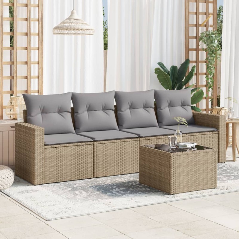 vidaXL 5-tlg. Garten-Sofagarnitur mit Kissen Beige Poly Rattan vidaXL 5-tlg. Garten-Sofagarnitur mit Kissen Beige Poly Rattan