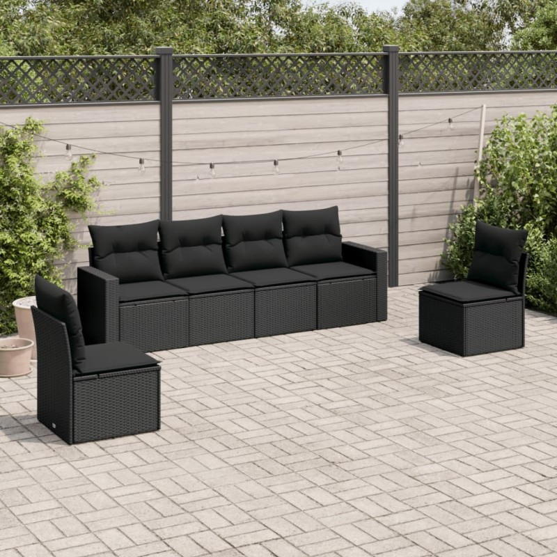 vidaXL 6-tlg. Garten-Sofagarnitur mit Kissen Schwarz Poly Rattan vidaXL 6-tlg. Garten-Sofagarnitur mit Kissen Schwarz Poly Rattan