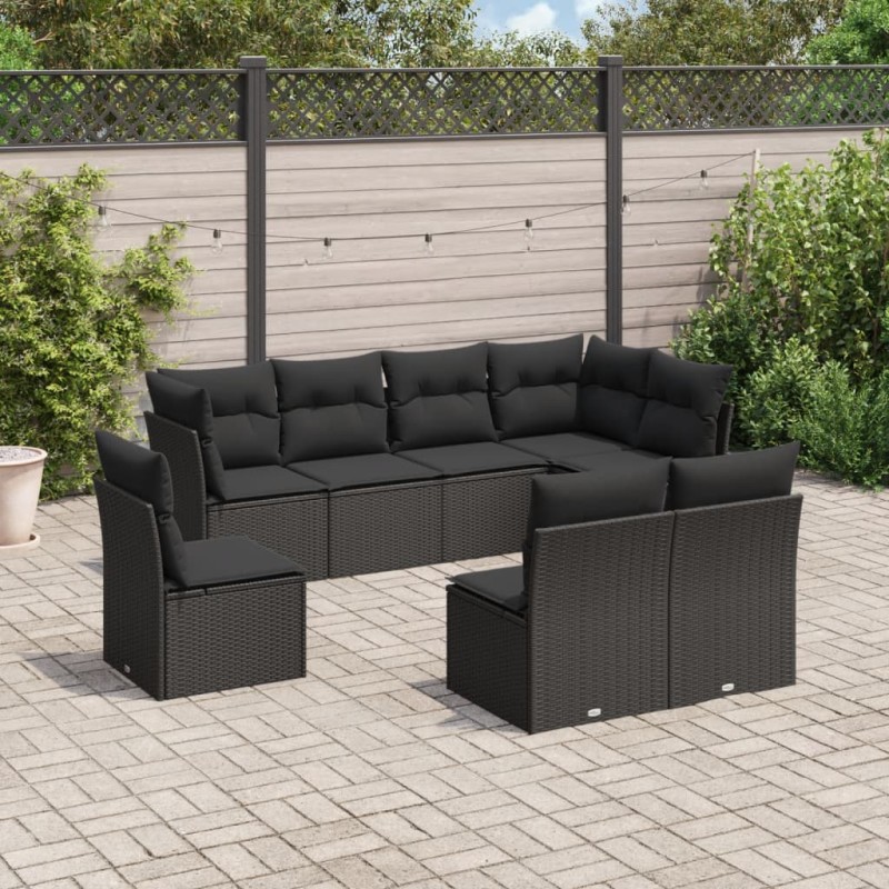 vidaXL 8-tlg. Garten-Sofagarnitur mit Kissen Schwarz Poly Rattan vidaXL 8-tlg. Garten-Sofagarnitur mit Kissen Schwarz Poly Rattan