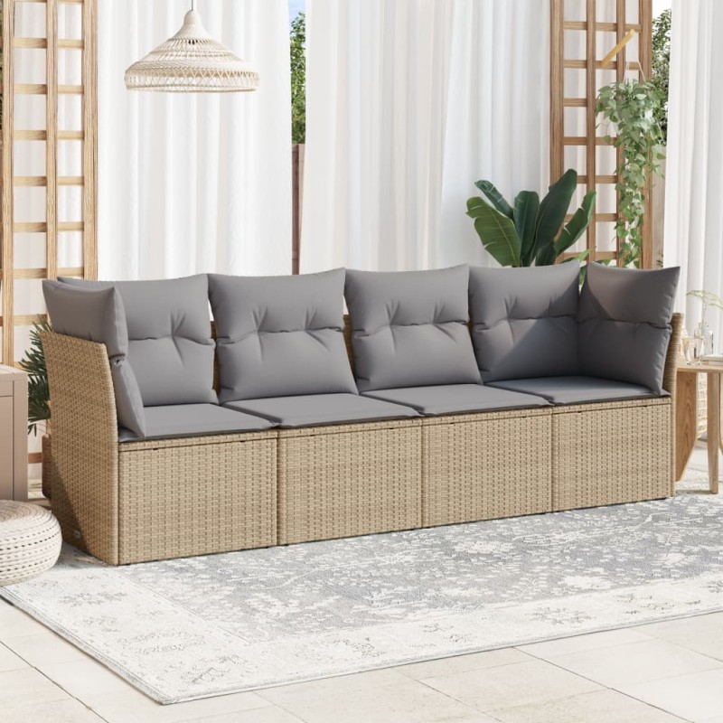 vidaXL 4-tlg. Garten-Sofagarnitur mit Kissen Beige Poly Rattan vidaXL 4-tlg. Garten-Sofagarnitur mit Kissen Beige Poly Rattan