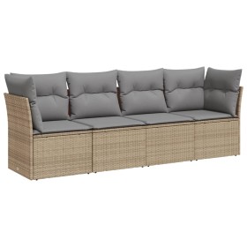 vidaXL 4-tlg. Garten-Sofagarnitur mit Kissen Beige Poly Rattan