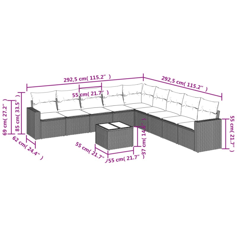 vidaXL 10-tlg. Garten-Sofagarnitur mit Kissen Schwarz Poly Rattan vidaXL 10-tlg. Garten-Sofagarnitur mit Kissen Schwarz Poly Rattan