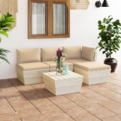 5-tlg. Garten-Sofagarnitur aus Paletten mit Kissen Fichtenholz