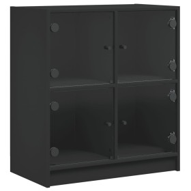 vidaXL Beistellschrank mit Glastüren Schwarz 68x37x75,5 cm