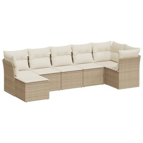 vidaXL 7-tlg. Garten-Sofagarnitur mit Kissen Beige Poly Rattan