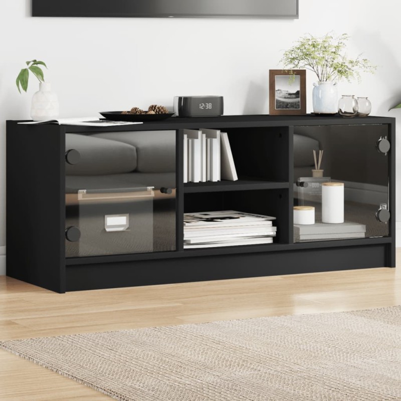 vidaXL TV-Schrank mit Glastüren Schwarz 102x37x42 cm vidaXL TV-Schrank mit Glastüren Schwarz 102x37x42 cm
