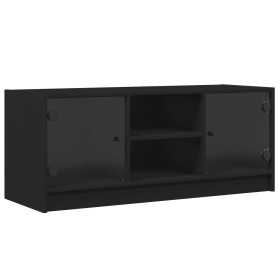 vidaXL TV-Schrank mit Glastüren Schwarz 102x37x42 cm