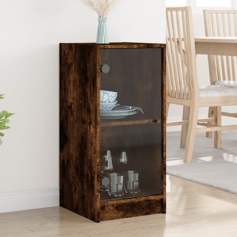 vidaXL Beistellschrank mit Glastüren Räuchereiche 35x37x75,5 cm vidaXL Beistellschrank mit Glastüren Räuchereiche 35x37x75,5 cm