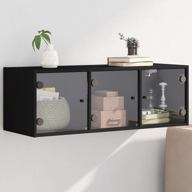 vidaXL Wandschrank mit Glastüren Schwarz 102x37x35 cm vidaXL Wandschrank mit Glastüren Schwarz 102x37x35 cm