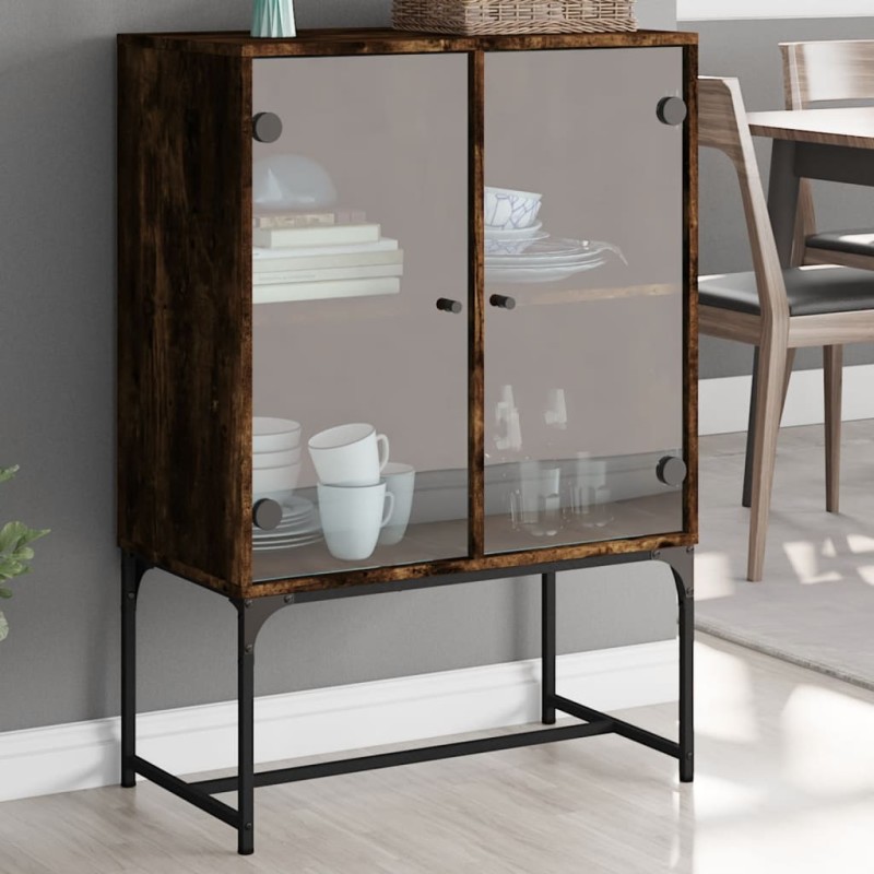 vidaXL Beistellschrank mit Glastüren Räuchereiche 69x37x100 cm vidaXL Beistellschrank mit Glastüren Räuchereiche 69x37x100 cm