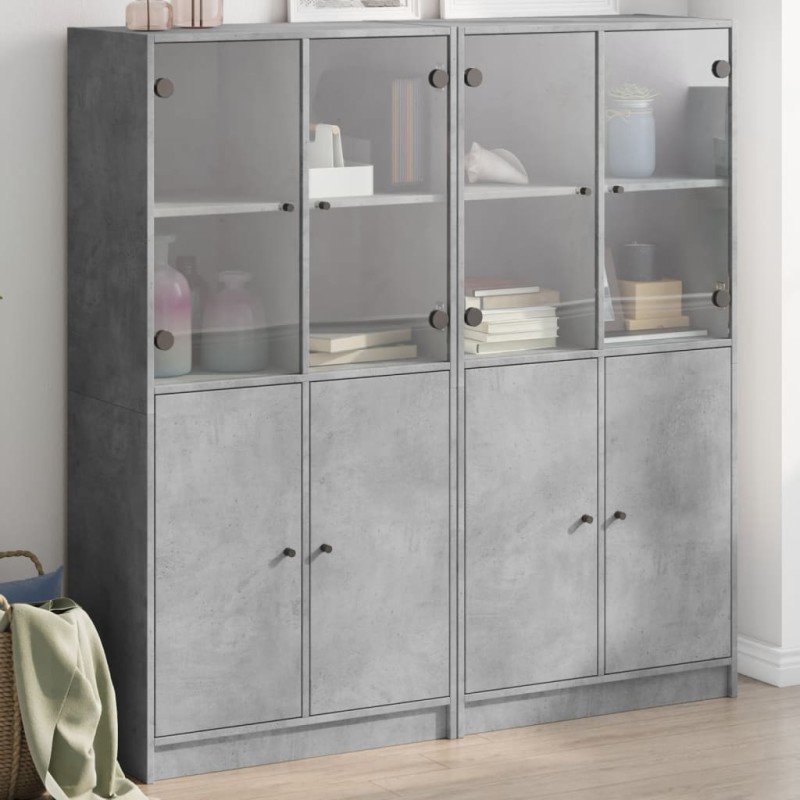 vidaXL Bücherschrank mit Türen Betongrau 136x37x142 cm Holzwerkstoff vidaXL Bücherschrank mit Türen Betongrau 136x37x142 cm Holzwerkstoff