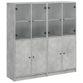 vidaXL Bücherschrank mit Türen Betongrau 136x37x142 cm Holzwerkstoff