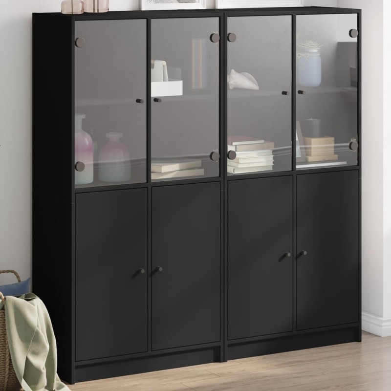 vidaXL Bücherschrank mit Türen Schwarz 136x37x142 cm Holzwerkstoff vidaXL Bücherschrank mit Türen Schwarz 136x37x142 cm Holzwerkstoff