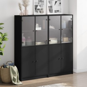 vidaXL Bücherschrank mit Türen Schwarz 136x37x142 cm Holzwerkstoff