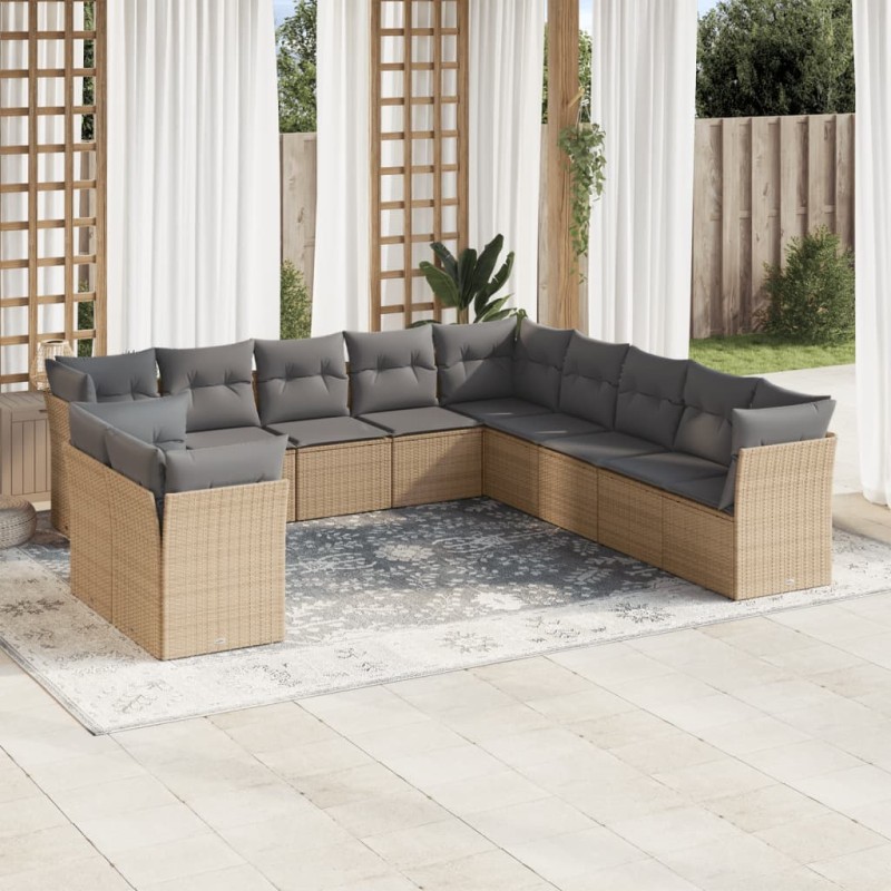 vidaXL 11-tlg. Garten-Sofagarnitur mit Kissen Beige Poly Rattan vidaXL 11-tlg. Garten-Sofagarnitur mit Kissen Beige Poly Rattan