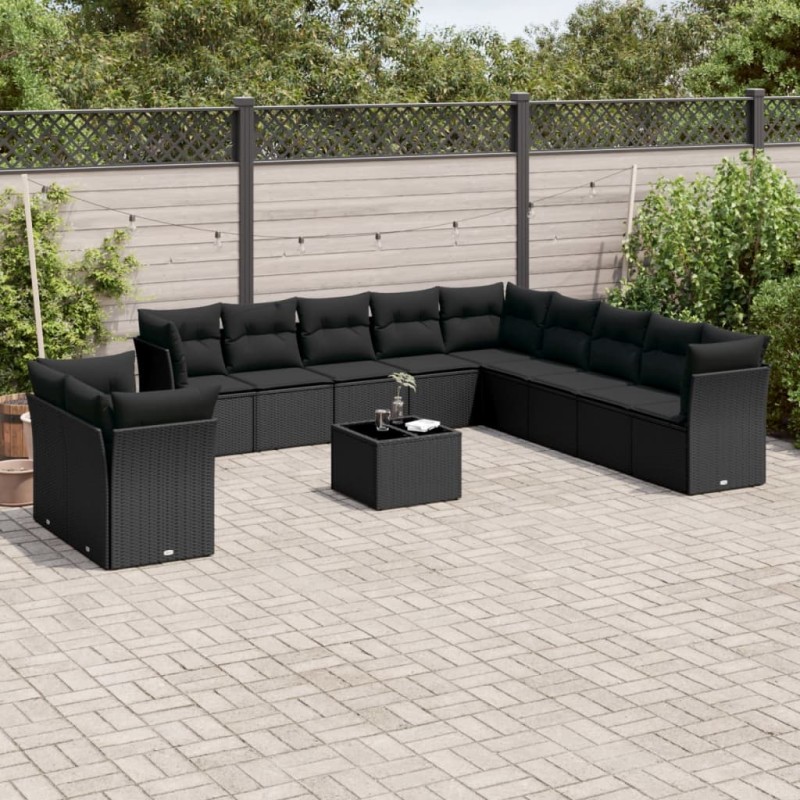vidaXL 12-tlg. Garten-Sofagarnitur mit Kissen Schwarz Poly Rattan vidaXL 12-tlg. Garten-Sofagarnitur mit Kissen Schwarz Poly Rattan