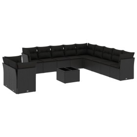 vidaXL 12-tlg. Garten-Sofagarnitur mit Kissen Schwarz Poly Rattan