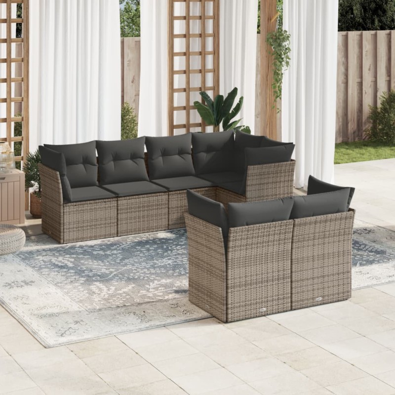 vidaXL 7-tlg. Garten-Sofagarnitur mit Kissen Grau Poly Rattan vidaXL 7-tlg. Garten-Sofagarnitur mit Kissen Grau Poly Rattan