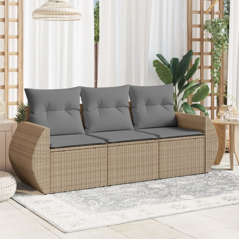 vidaXL 3-tlg. Garten-Sofagarnitur mit Kissen Beige Poly Rattan vidaXL 3-tlg. Garten-Sofagarnitur mit Kissen Beige Poly Rattan