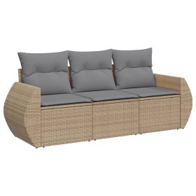 vidaXL 3-tlg. Garten-Sofagarnitur mit Kissen Beige Poly Rattan