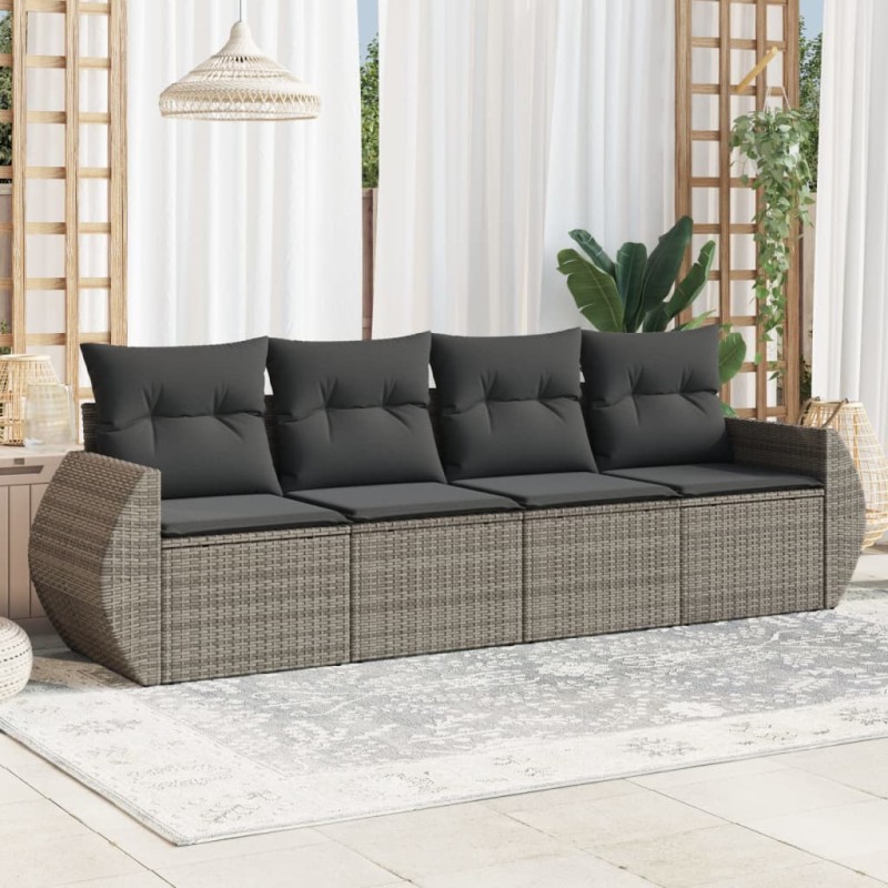 vidaXL 4-tlg. Garten-Sofagarnitur mit Kissen Grau Poly Rattan vidaXL 4-tlg. Garten-Sofagarnitur mit Kissen Grau Poly Rattan