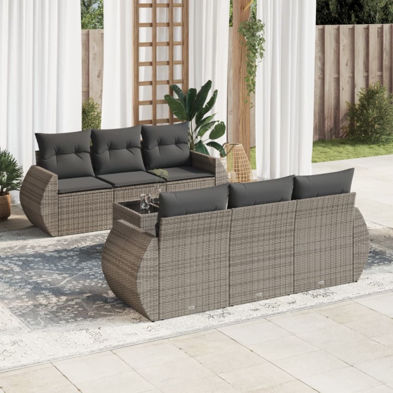vidaXL 7-tlg. Garten-Sofagarnitur mit Kissen Grau Poly Rattan vidaXL 7-tlg. Garten-Sofagarnitur mit Kissen Grau Poly Rattan