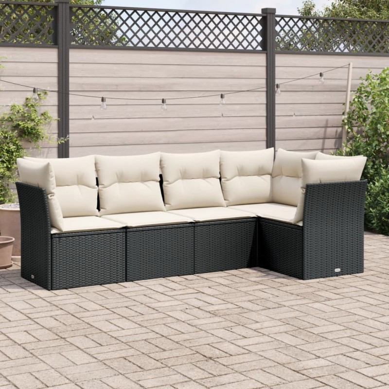 vidaXL 5-tlg. Garten-Sofagarnitur mit Kissen Schwarz Poly Rattan vidaXL 5-tlg. Garten-Sofagarnitur mit Kissen Schwarz Poly Rattan