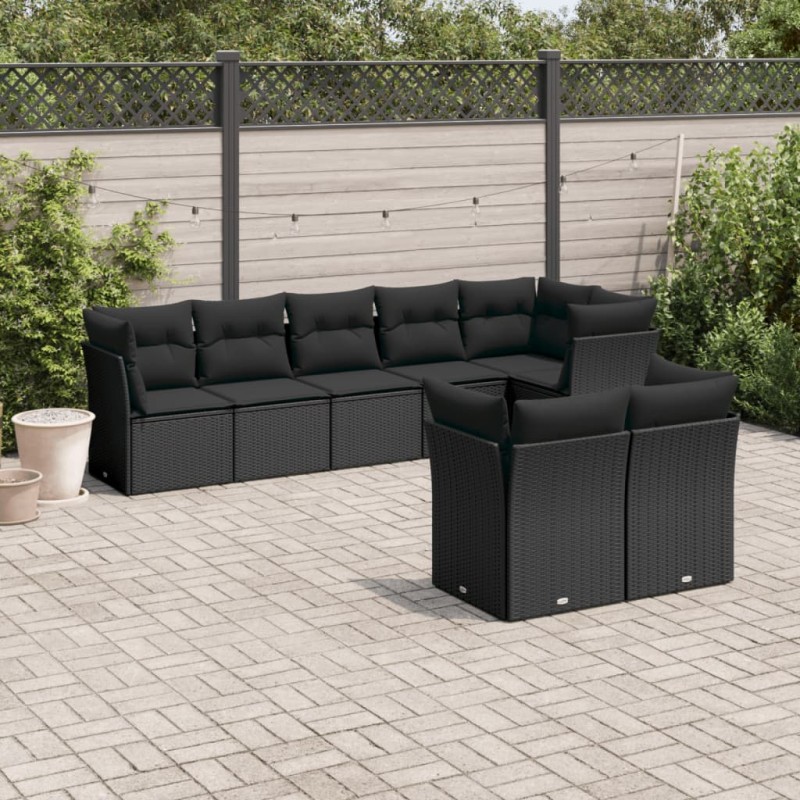 vidaXL 8-tlg. Garten-Sofagarnitur mit Kissen Schwarz Poly Rattan vidaXL 8-tlg. Garten-Sofagarnitur mit Kissen Schwarz Poly Rattan