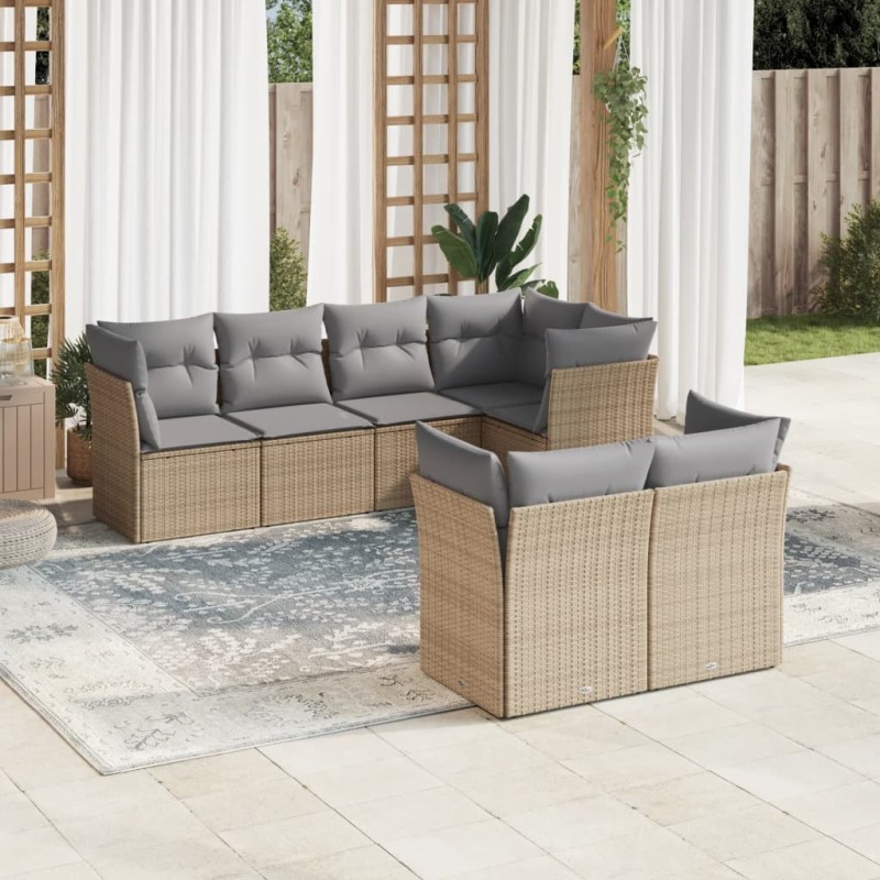 vidaXL 7-tlg. Garten-Sofagarnitur mit Kissen Beige Poly Rattan vidaXL 7-tlg. Garten-Sofagarnitur mit Kissen Beige Poly Rattan