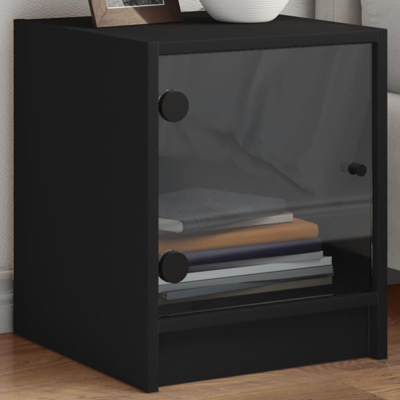 vidaXL Nachttisch mit Glastür Schwarz 35x37x42 cm vidaXL Nachttisch mit Glastür Schwarz 35x37x42 cm