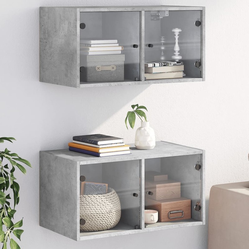 vidaXL Wandschränke mit Glastüren 2 Stk. Betongrau 68,5x37x35 cm vidaXL Wandschränke mit Glastüren 2 Stk. Betongrau 68,5x37x35 cm