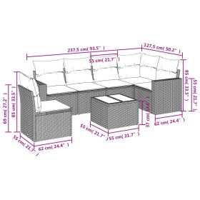 vidaXL 7-tlg. Garten-Sofagarnitur mit Kissen Grau Poly Rattan