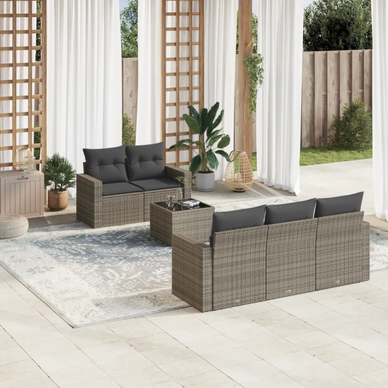 vidaXL 6-tlg. Garten-Sofagarnitur mit Kissen Grau Poly Rattan vidaXL 6-tlg. Garten-Sofagarnitur mit Kissen Grau Poly Rattan