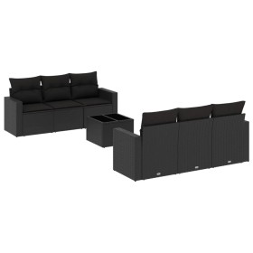 vidaXL 7-tlg. Garten-Sofagarnitur mit Kissen Schwarz Poly Rattan