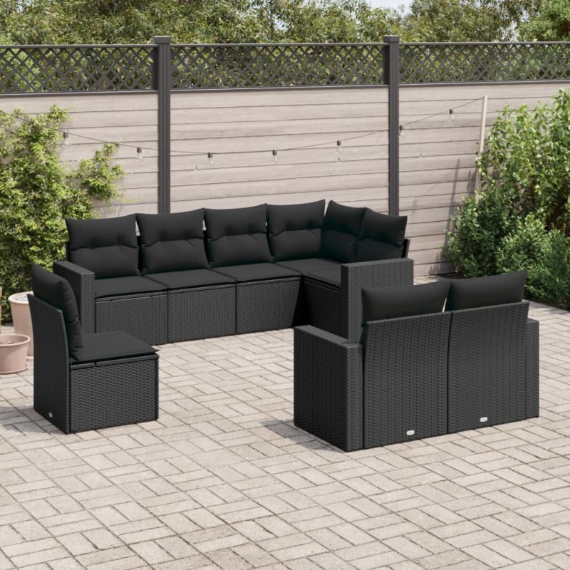 vidaXL 8-tlg. Garten-Sofagarnitur mit Kissen Schwarz Poly Rattan vidaXL 8-tlg. Garten-Sofagarnitur mit Kissen Schwarz Poly Rattan